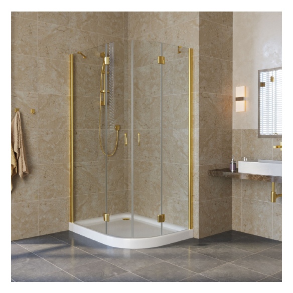 Душевой уголок Vegas Glass AFS-F Lux 100*80 09 01 L профиль золото, стекло прозрачное 
