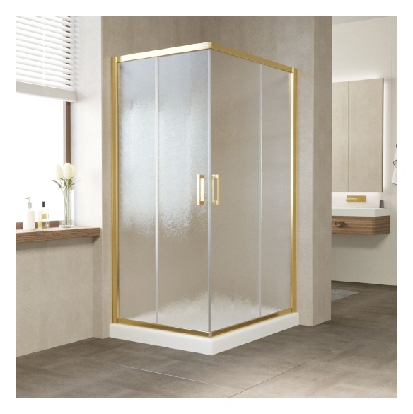 Душевой уголок Vegas Glass ZA-F 100*80 09 02 профиль золото, стекло шиншилла 