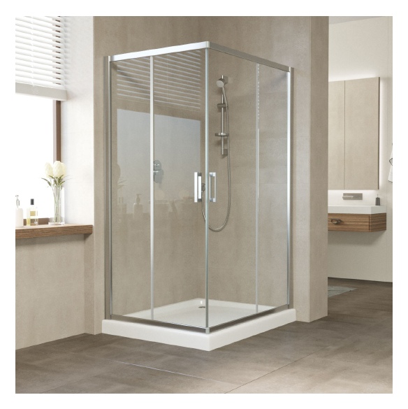 Душевой уголок Vegas Glass ZA-F 100*90 08 01 профиль глянцевый хром, стекло прозрачное 