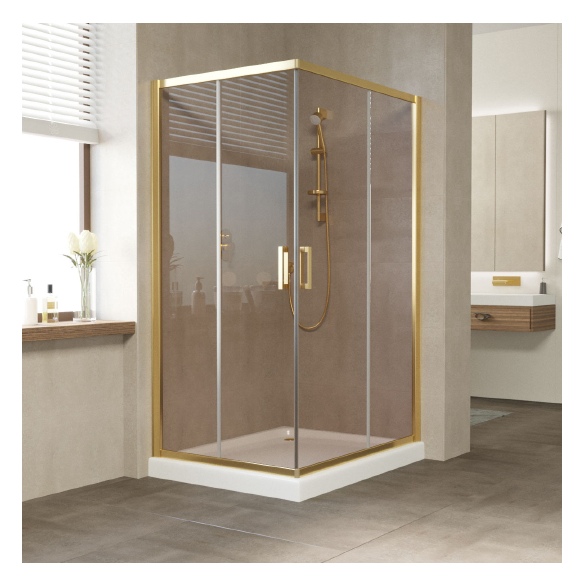 Душевой уголок Vegas Glass ZA-F 100*90 09 05 профиль золото, стекло бронза 