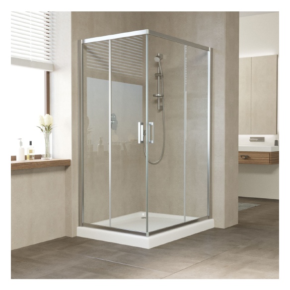 Душевой уголок Vegas Glass ZA-F 110*80 08 01 профиль глянцевый хром, стекло прозрачное 