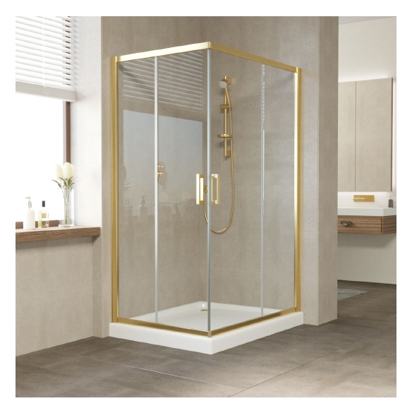 Душевой уголок Vegas Glass ZA-F 110*80 09 01 профиль золото, стекло прозрачное 