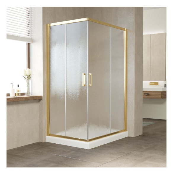 Душевой уголок Vegas Glass ZA-F 110*80 09 02 профиль золото, стекло шиншилла 