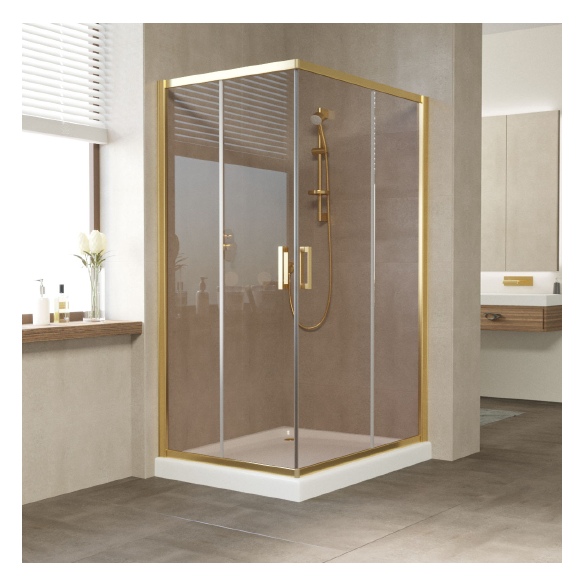 Душевой уголок Vegas Glass ZA-F 110*80 09 05 профиль золото, стекло бронза 