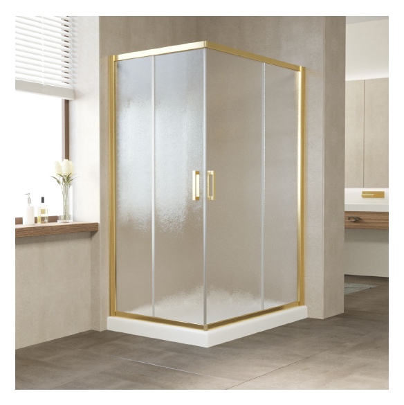 Душевой уголок Vegas Glass ZA-F 120*80 09 02 профиль золото, стекло шиншилла 