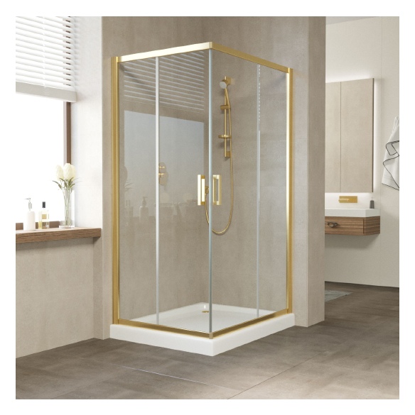 Душевой уголок Vegas Glass ZA-F 90*80 09 01 профиль золото, стекло прозрачное 