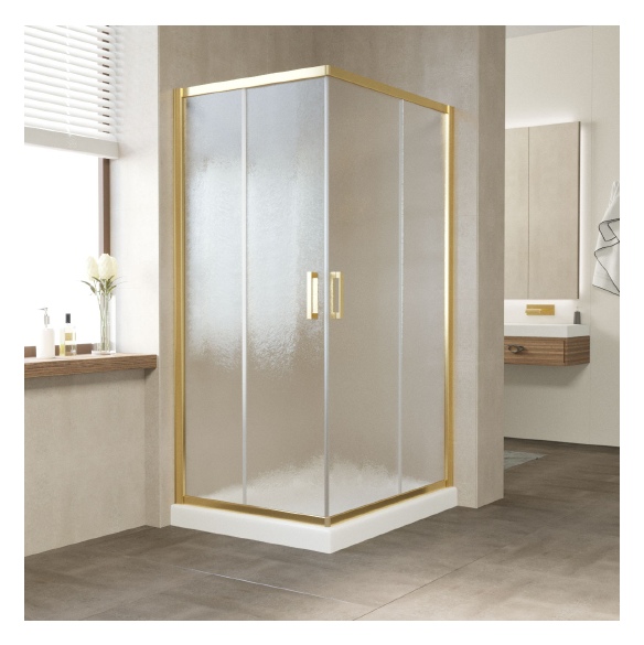 Душевой уголок Vegas Glass ZA-F 90*80 09 02 профиль золото, стекло шиншилла 