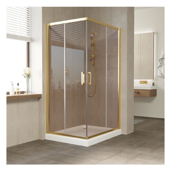 Душевой уголок Vegas Glass ZA-F 90*80 09 05 профиль золото, стекло бронза 