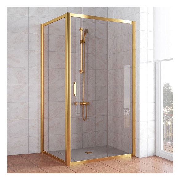 Душевой уголок Vegas Glass ZP+ZPV 100*100 09 05 профиль золото, стекло бронза 