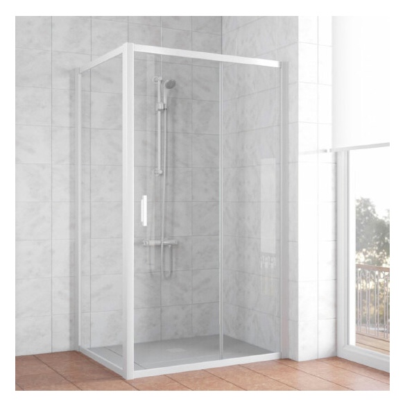 Душевой уголок Vegas Glass ZP+ZPV 100*90 01 01 профиль белый, стекло прозрачное 