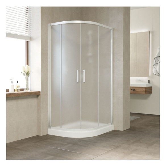 Душевой уголок Vegas Glass ZS-F 90*80 01 10 профиль белый, стекло сатин 